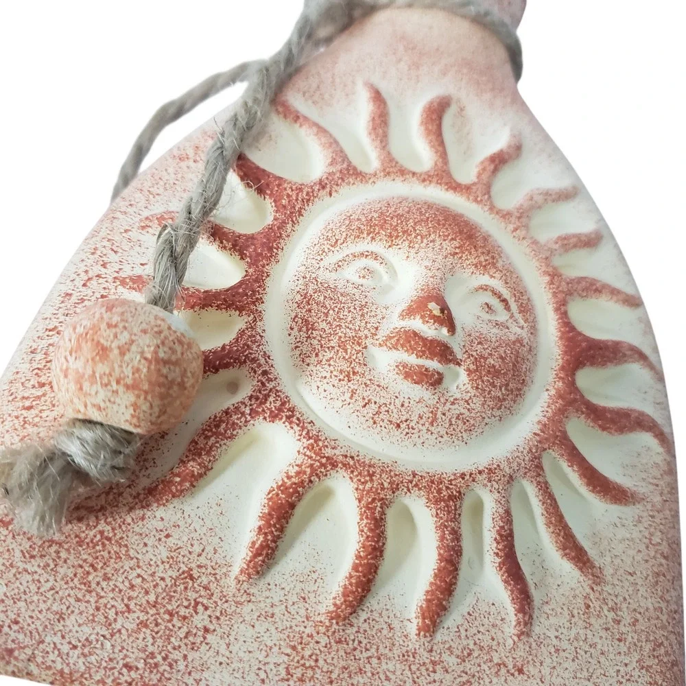 Vintage Terracotta Sun Face Bud Vase Rustic Celestial Boho Decor with Jute Rope